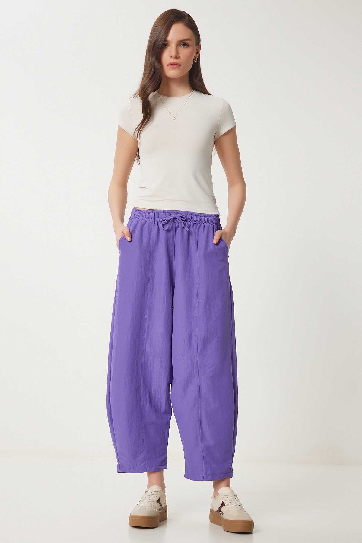 Yazlık İnce Ayrobin Şalvar Pantolon MOR LCI0029