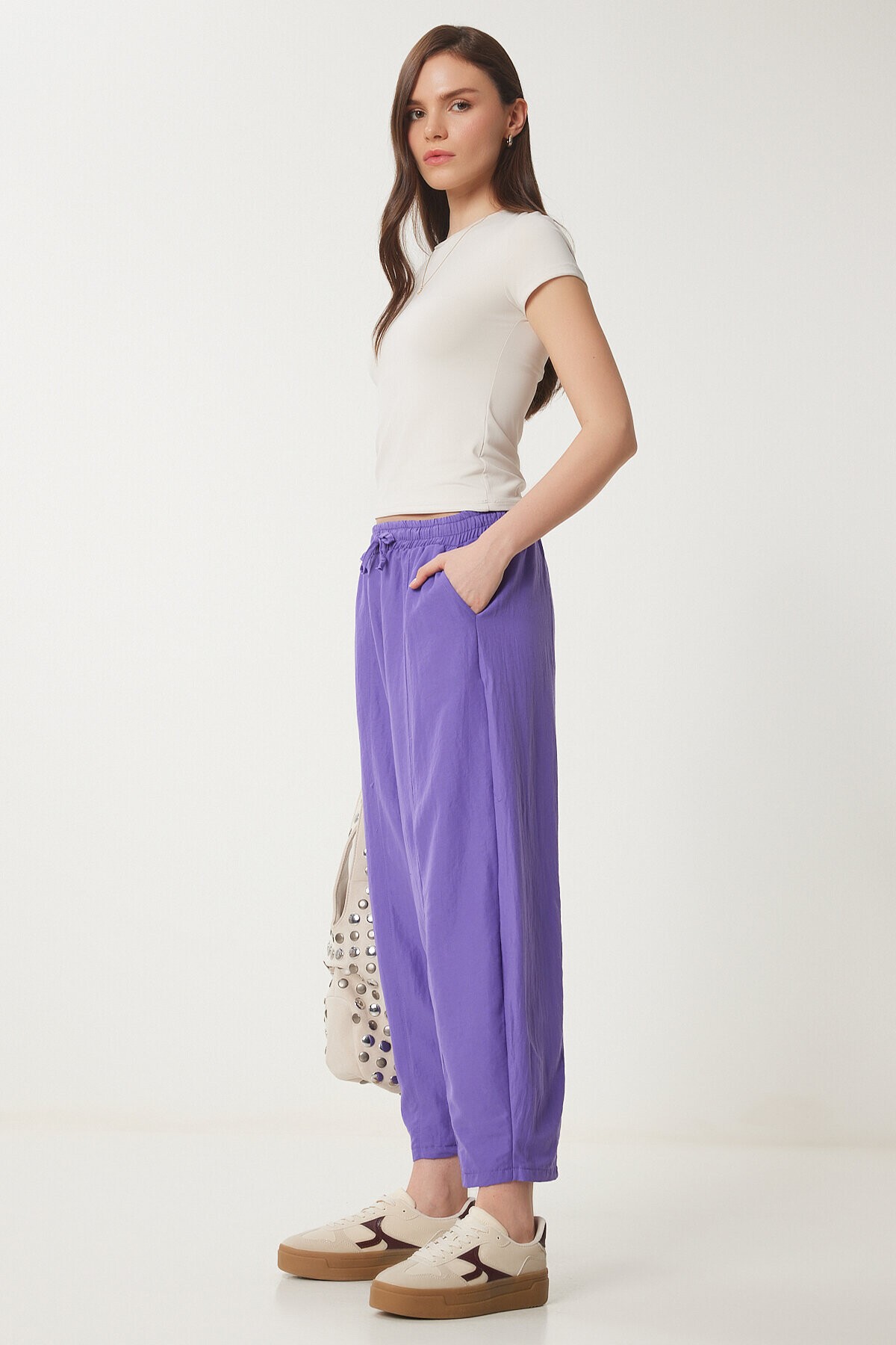 Yazlık İnce Ayrobin Şalvar Pantolon MOR LCI0029