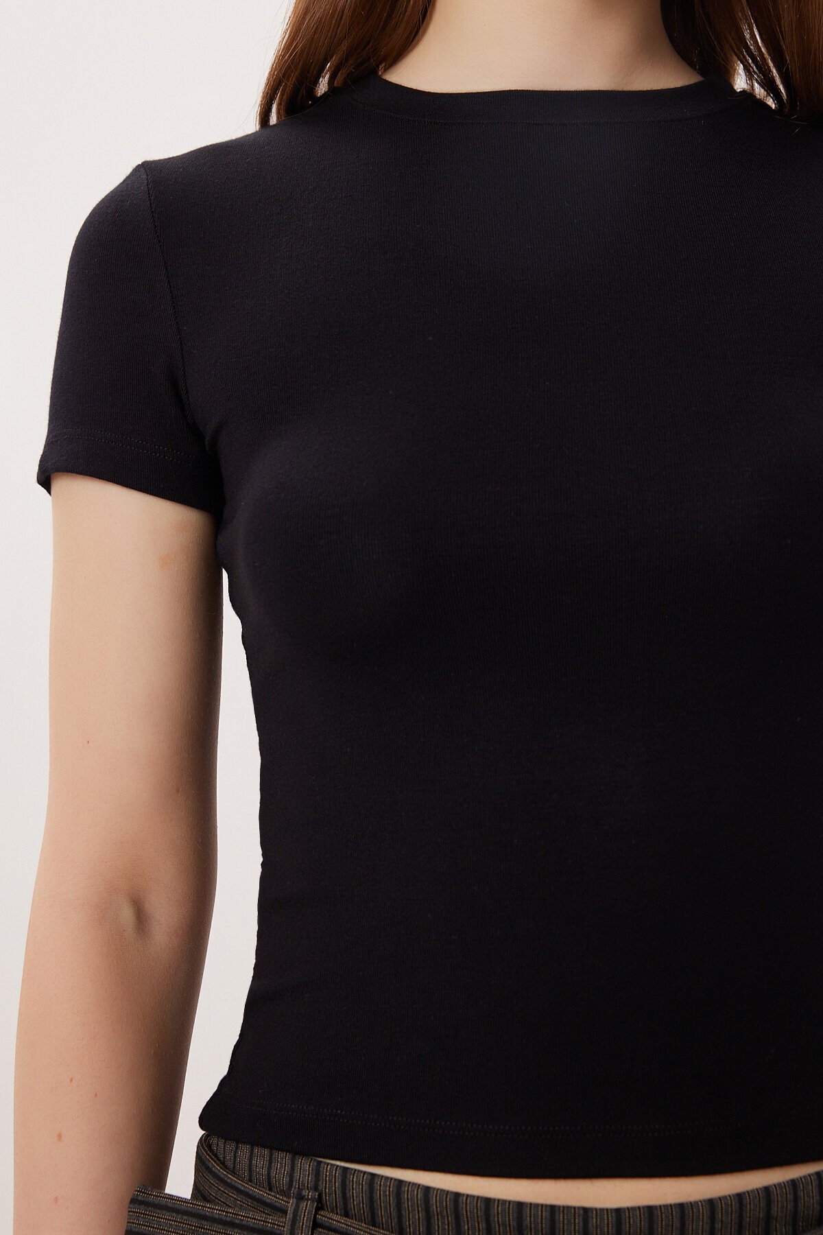 2’li Paket Bisiklet Yaka Basic Örme T-shirt SİYAH KEMİK LDZ0066