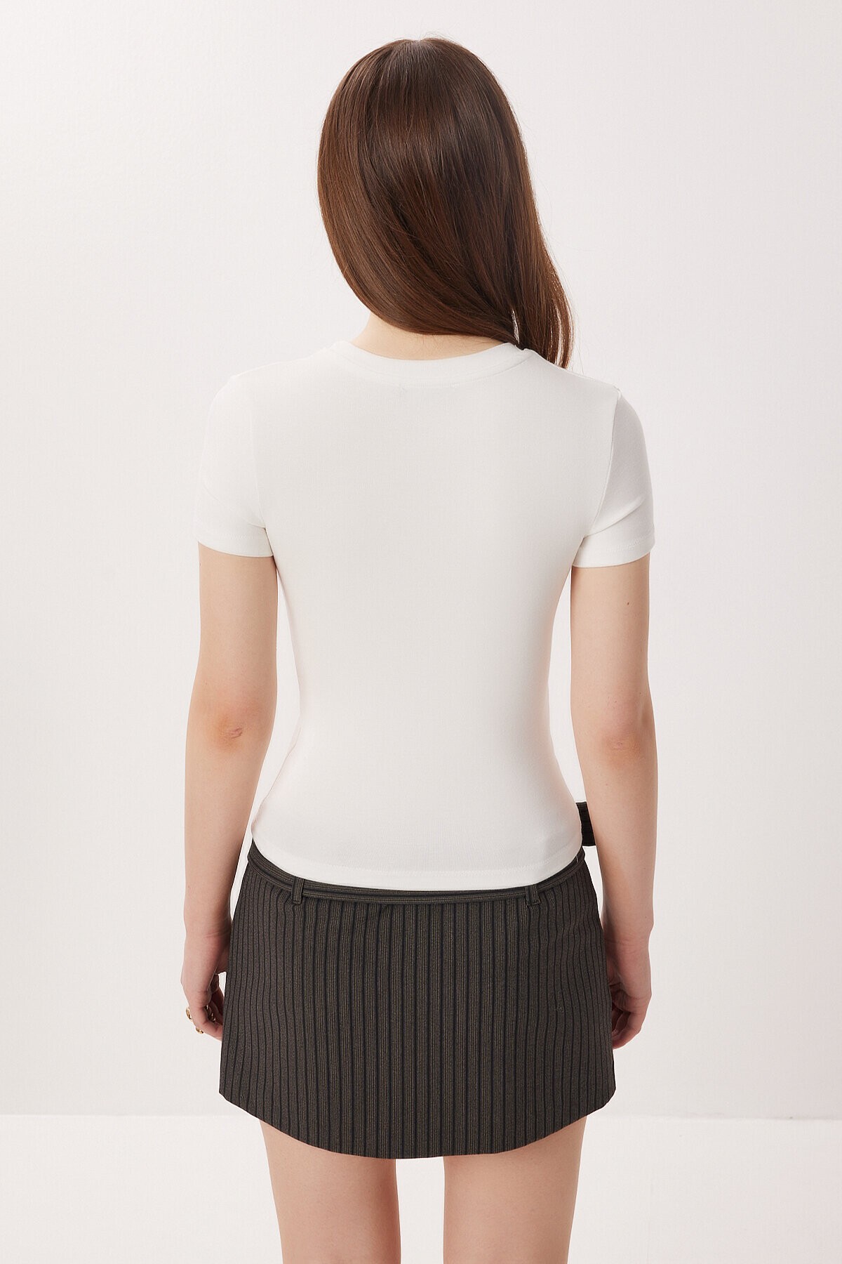 2’li Paket Bisiklet Yaka Basic Örme T-shirt SİYAH KEMİK LDZ0066