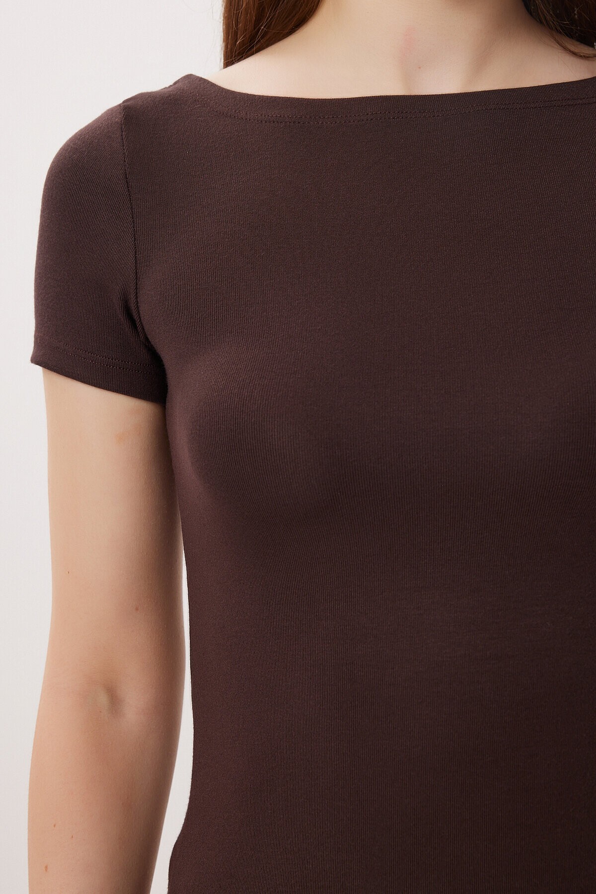 2’li Paket Kayık Yaka Basic Örme Bluz KAHVERENGİ KEMİK LDZ0064