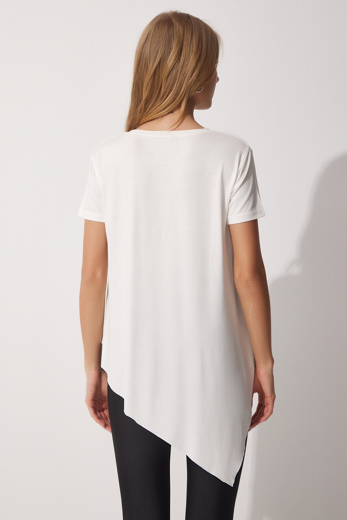 Asimetrik Örme T-shirt EKRU LEN0005