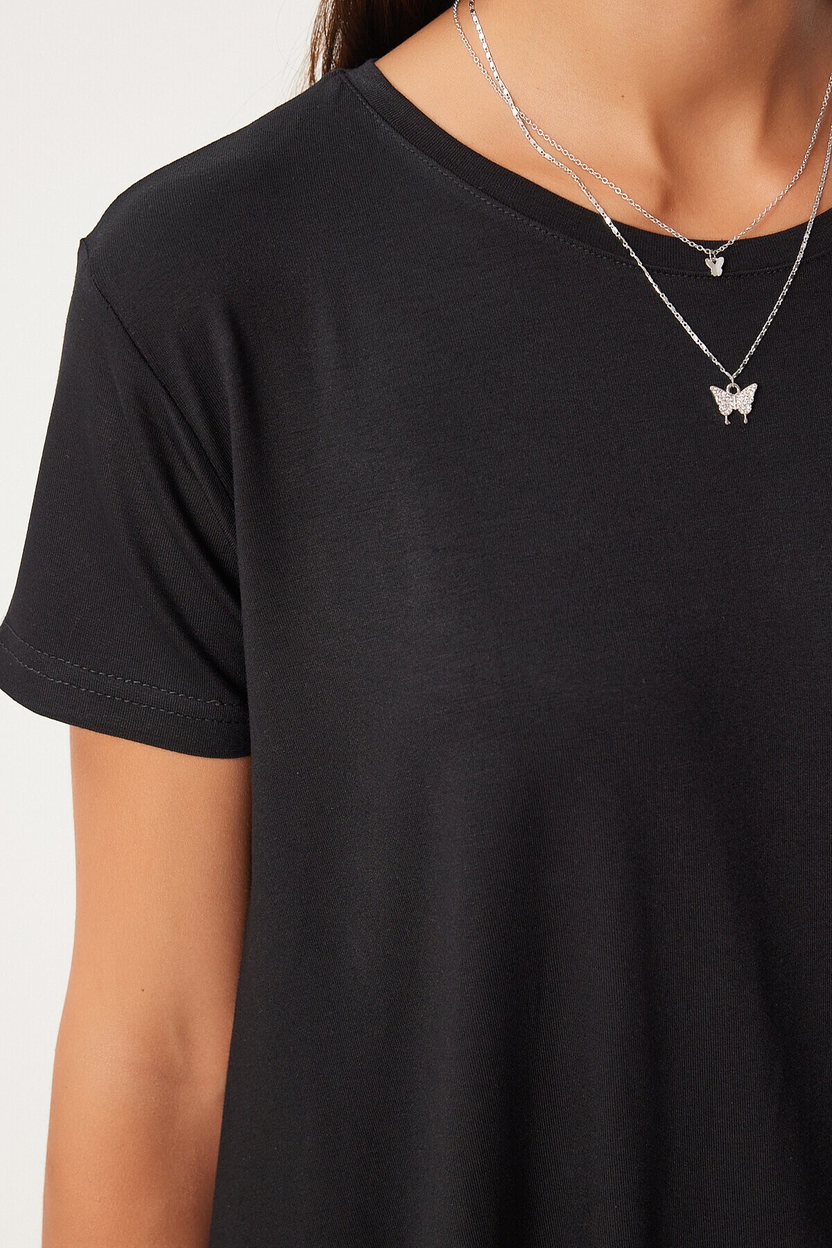 Asimetrik Örme T-shirt SİYAH LEN0005