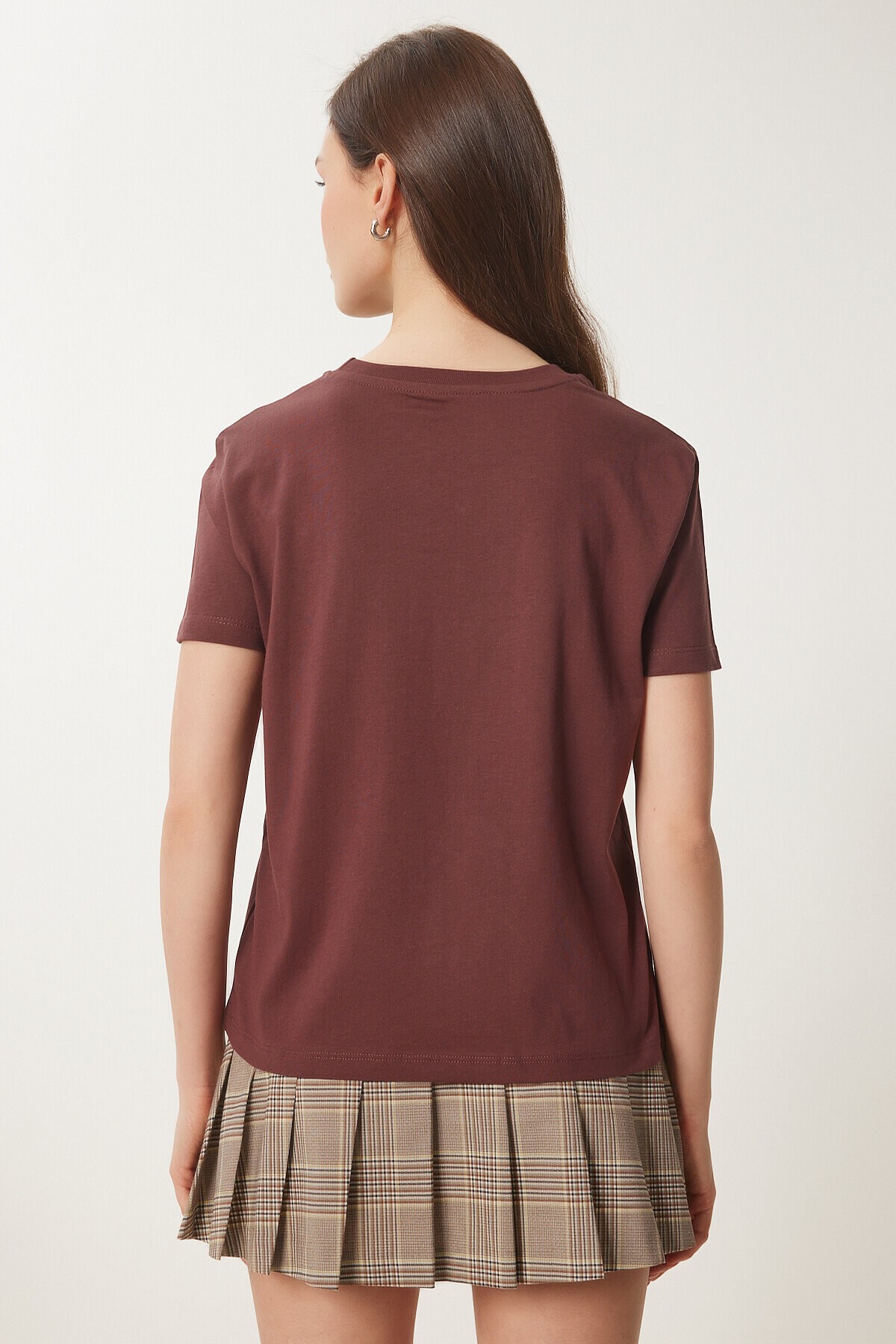 Ayıcık İşlemeli Pamuklu Örme T-shirt KAHVERENGİ LCR0029