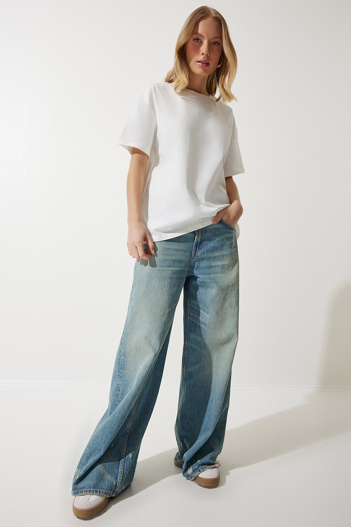 Bol Basic Pamuklu T-shirt BEYAZ LBP0015