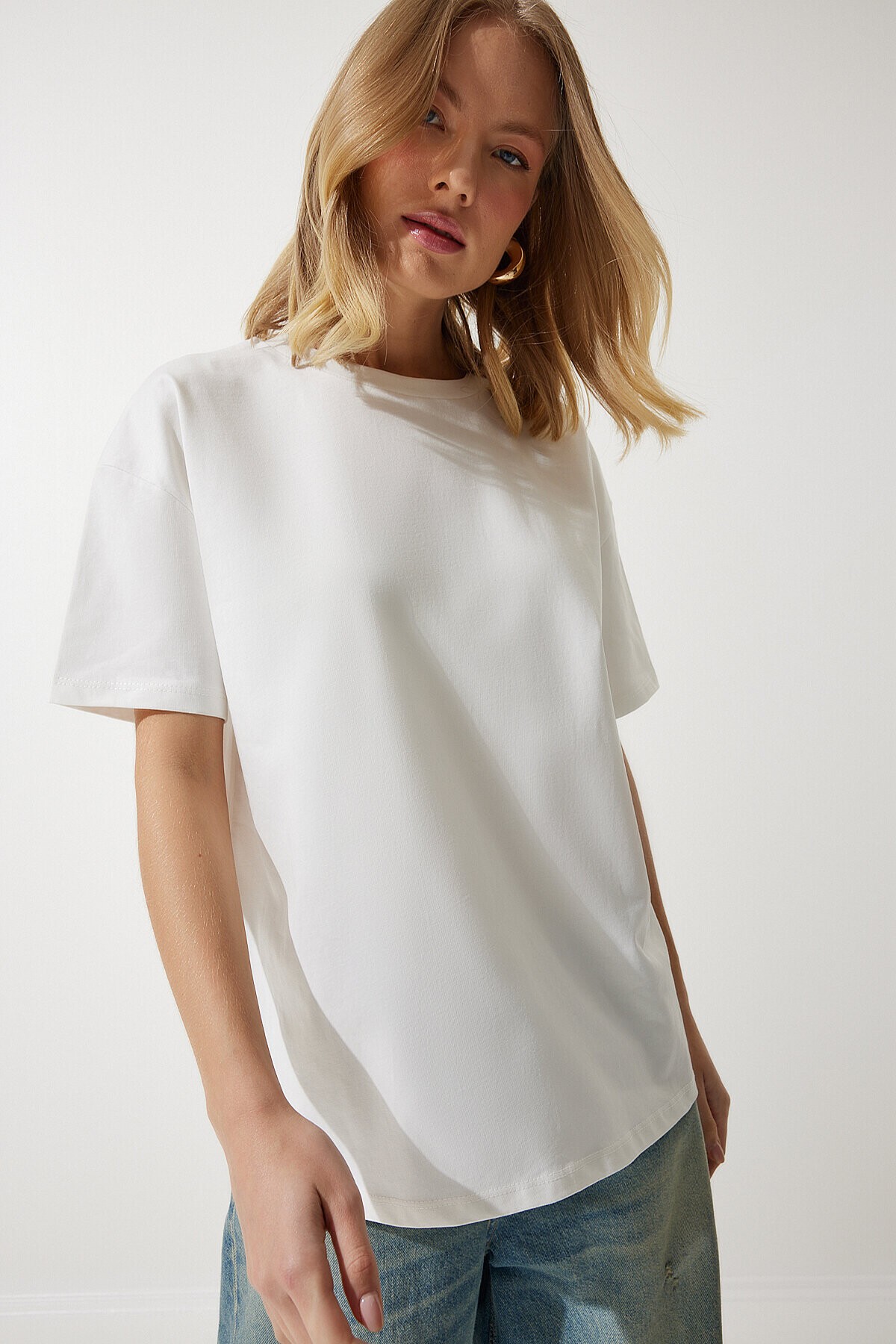 Bol Basic Pamuklu T-shirt BEYAZ LBP0015