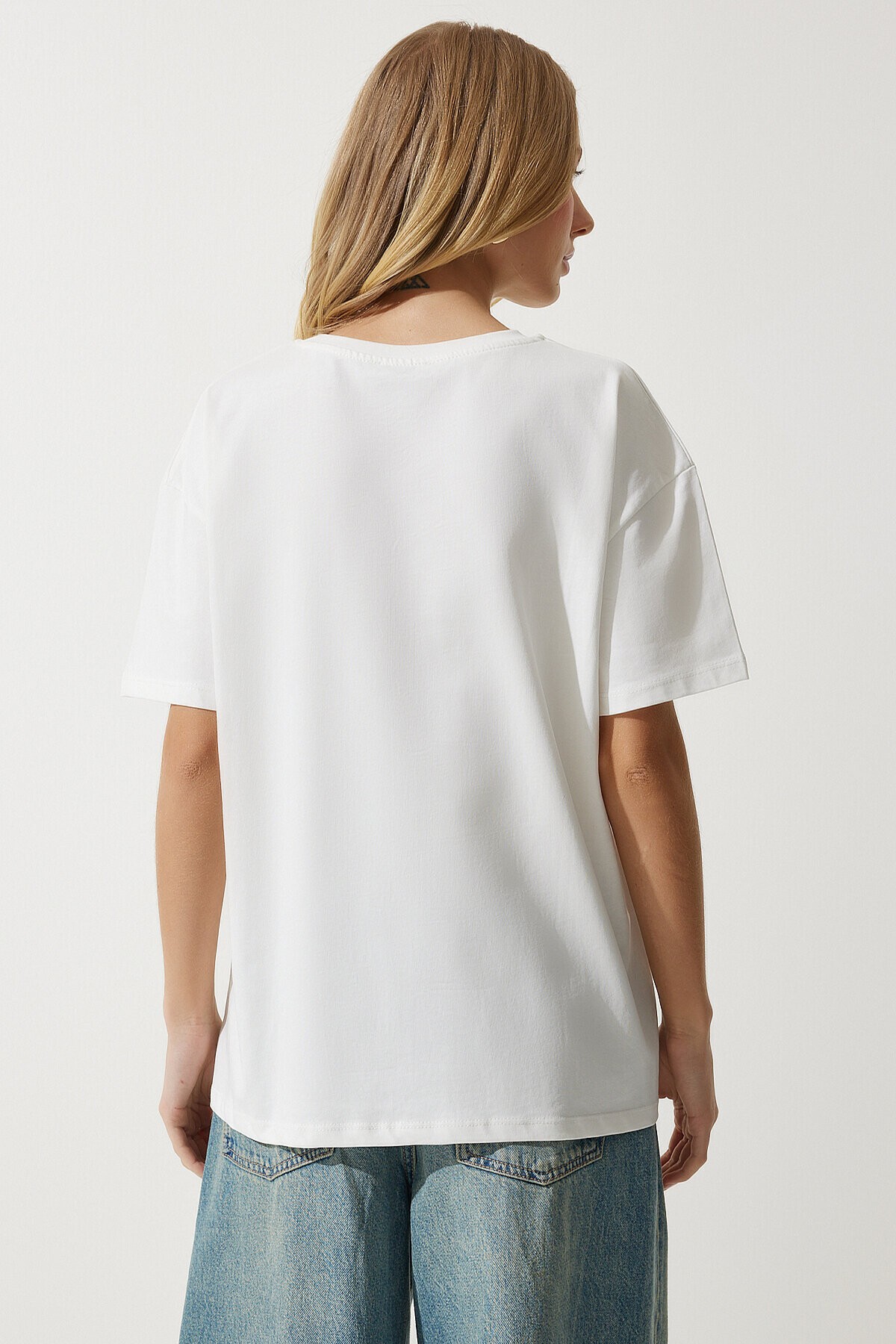 Bol Basic Pamuklu T-shirt BEYAZ LBP0015