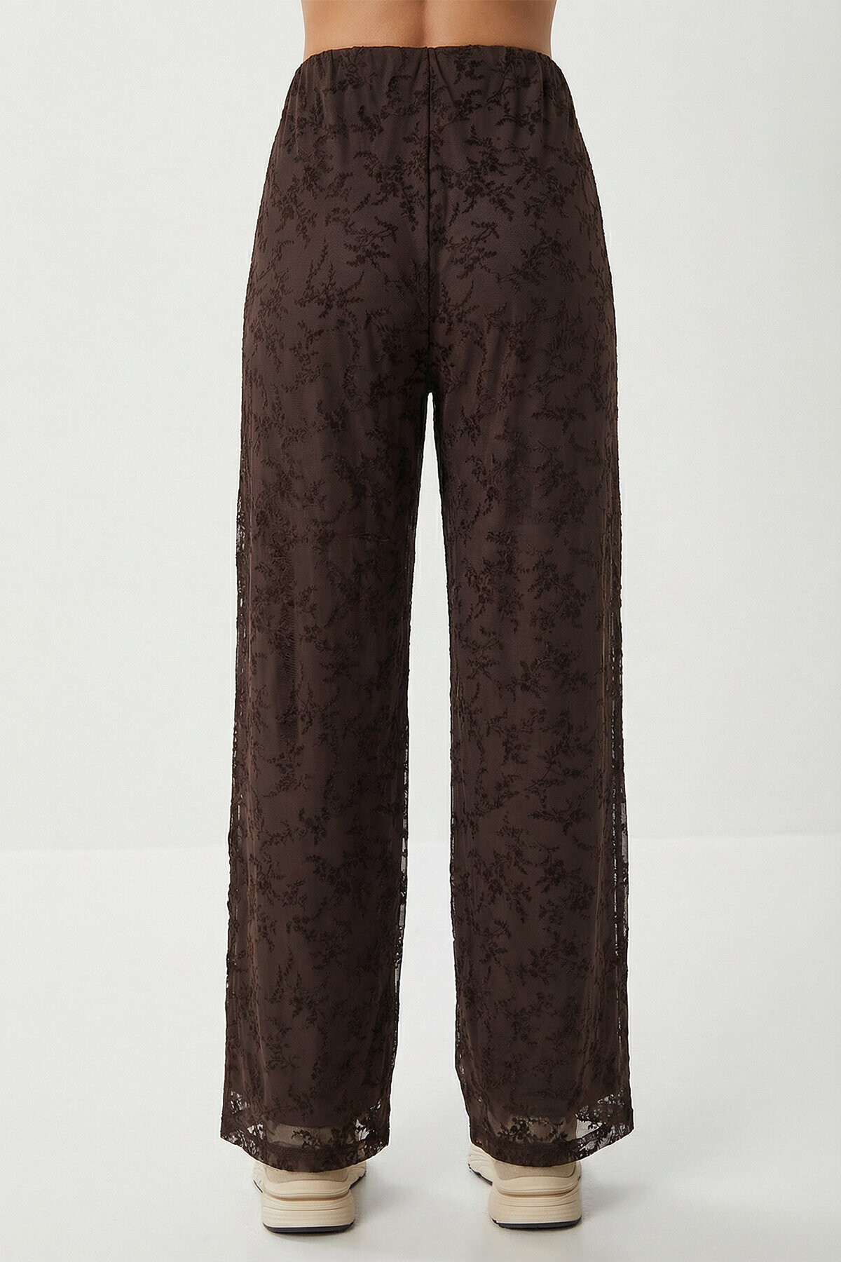 Çiçek Desenli Dokulu Pantolon KAHVERENGİ LCR0107