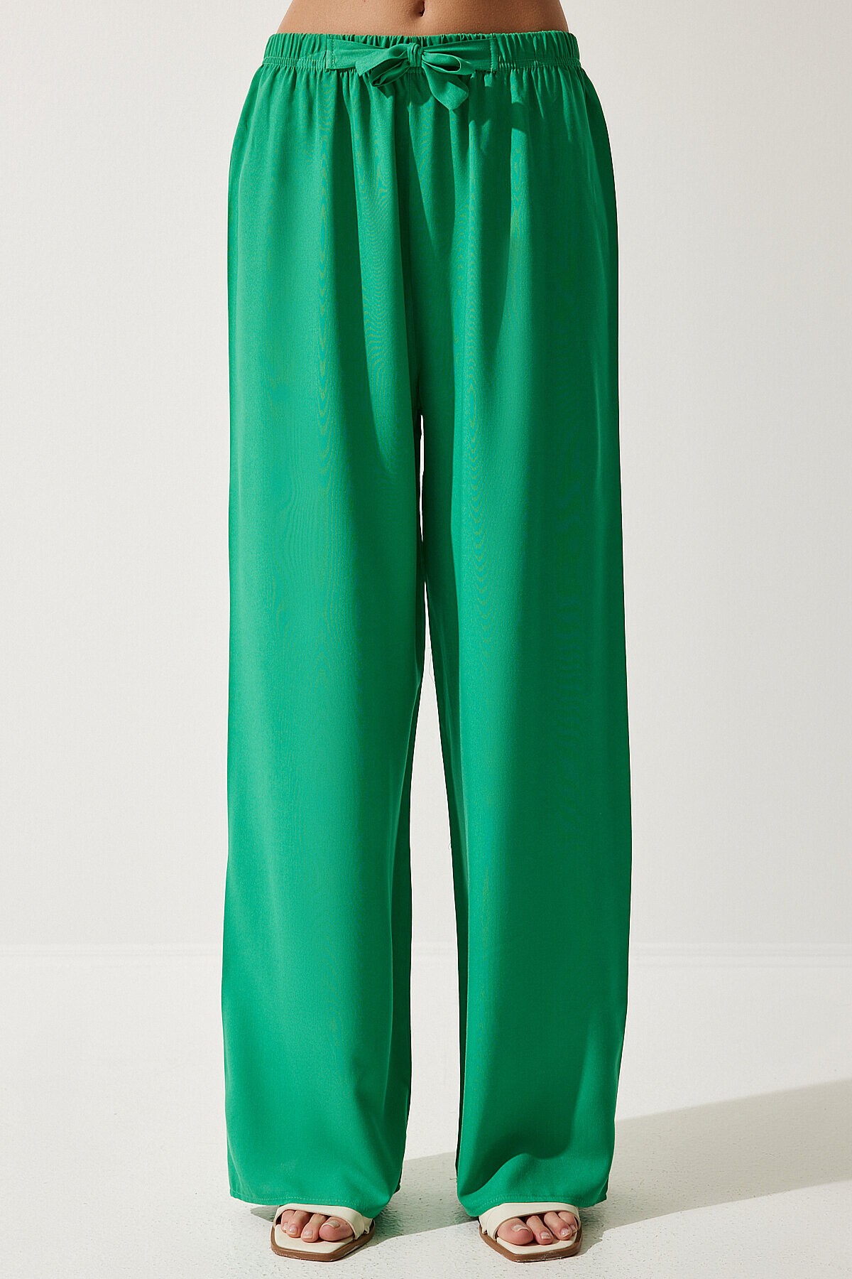 Dökümlü Örme Palazzo Pantolon AÇIK YEŞİL LEN0024