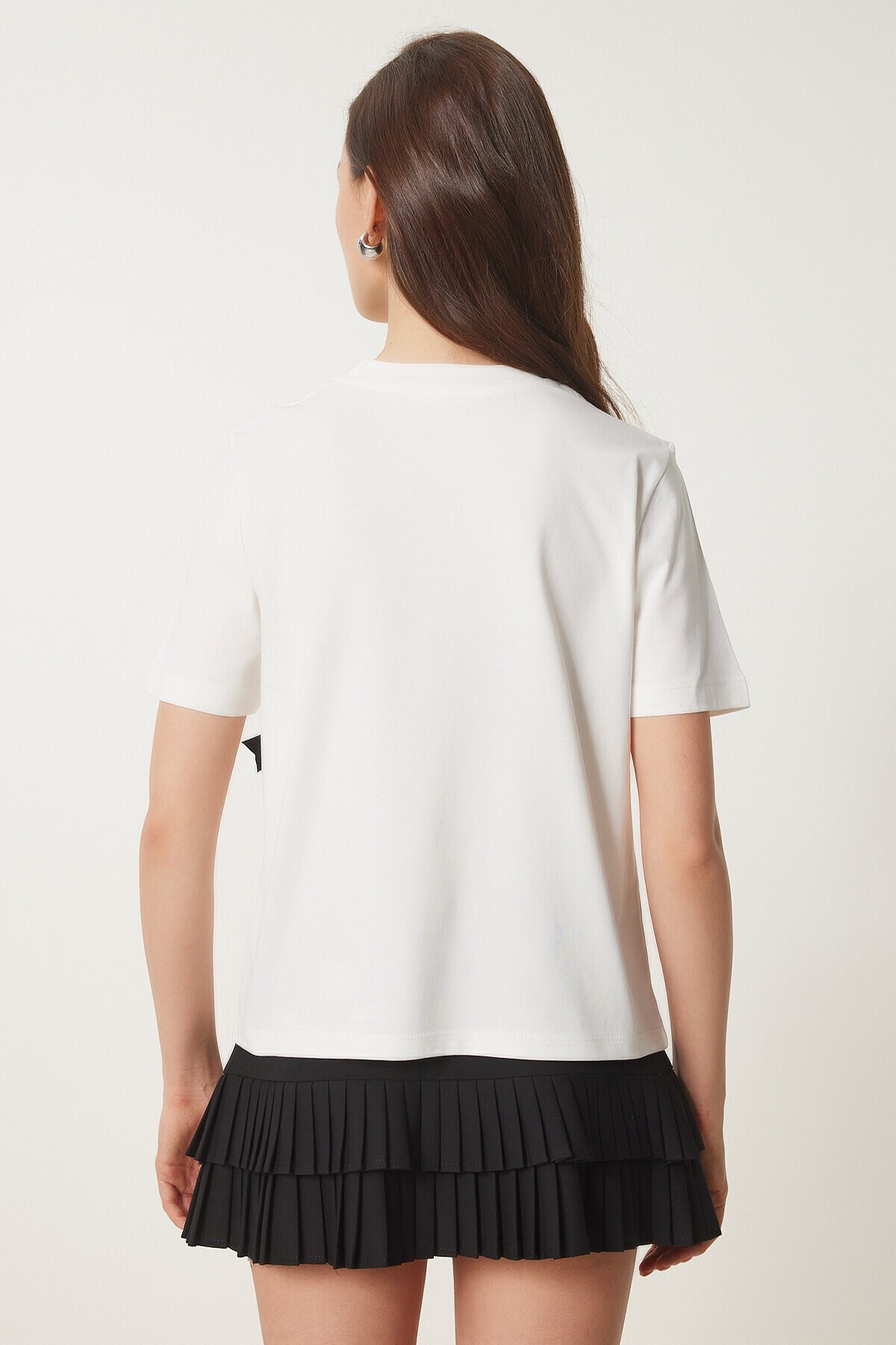 Fiyonklu Pamuklu Örme T-shirt EKRU LCR0028