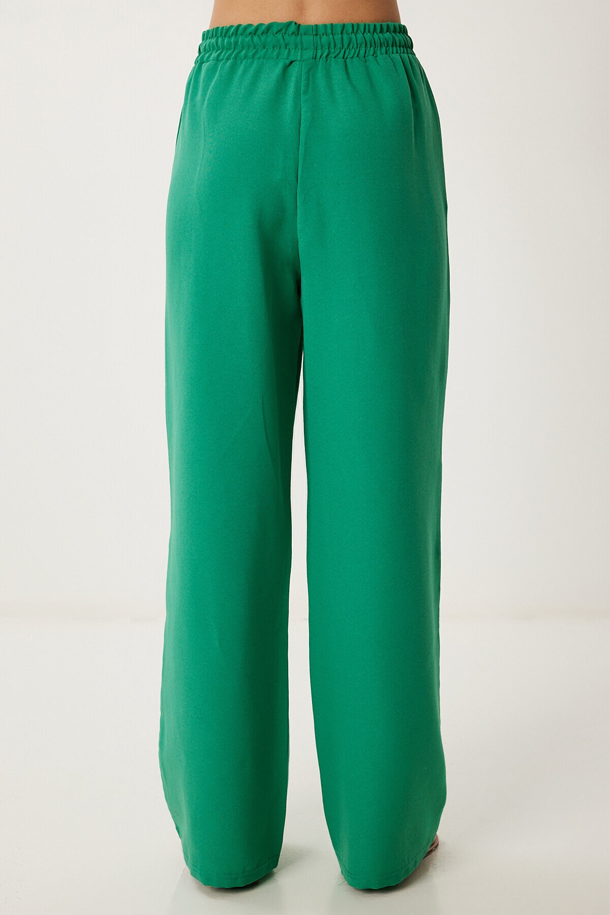Geniş Paça Keten Pantolon YEŞİL LDP0071