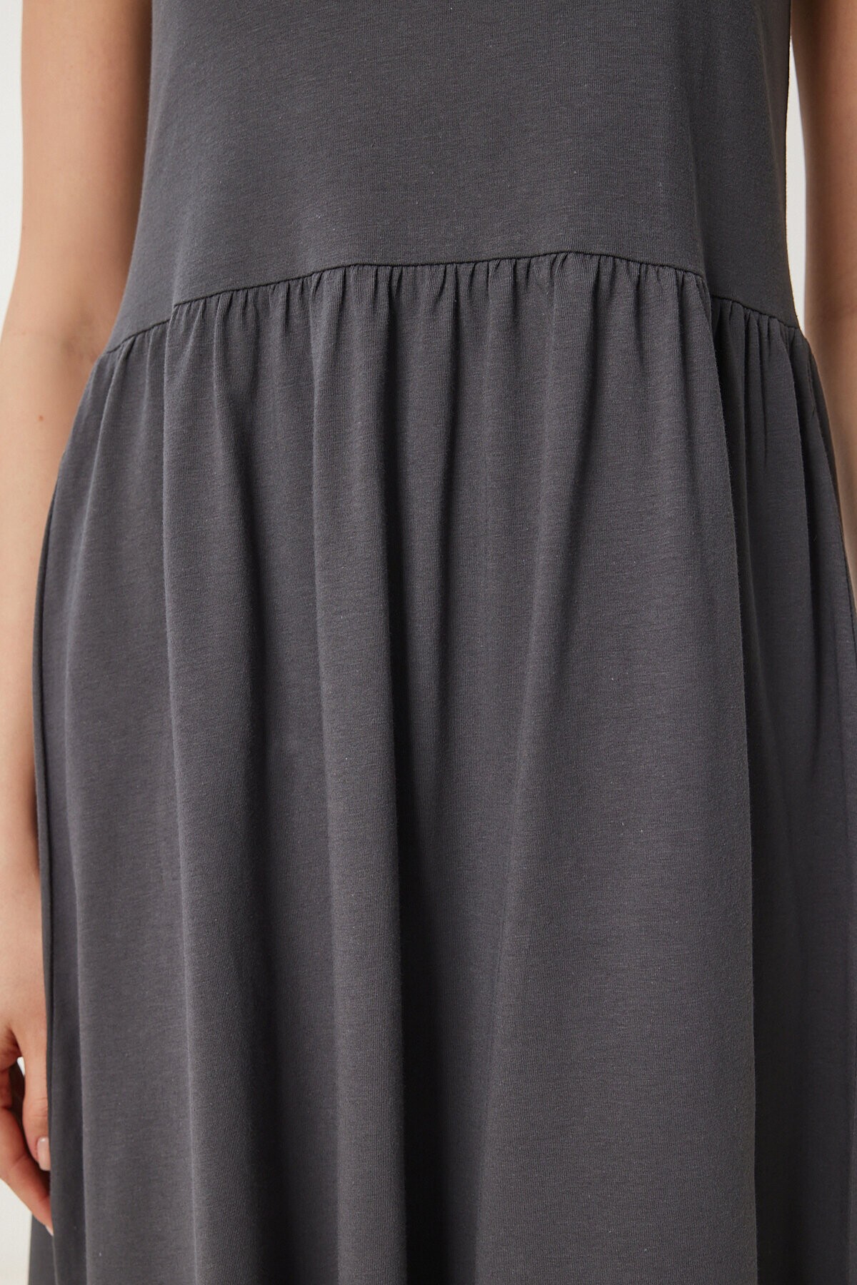 Halter Yaka Basic Yazlık Örme Elbise ANTRASİT LCR0053