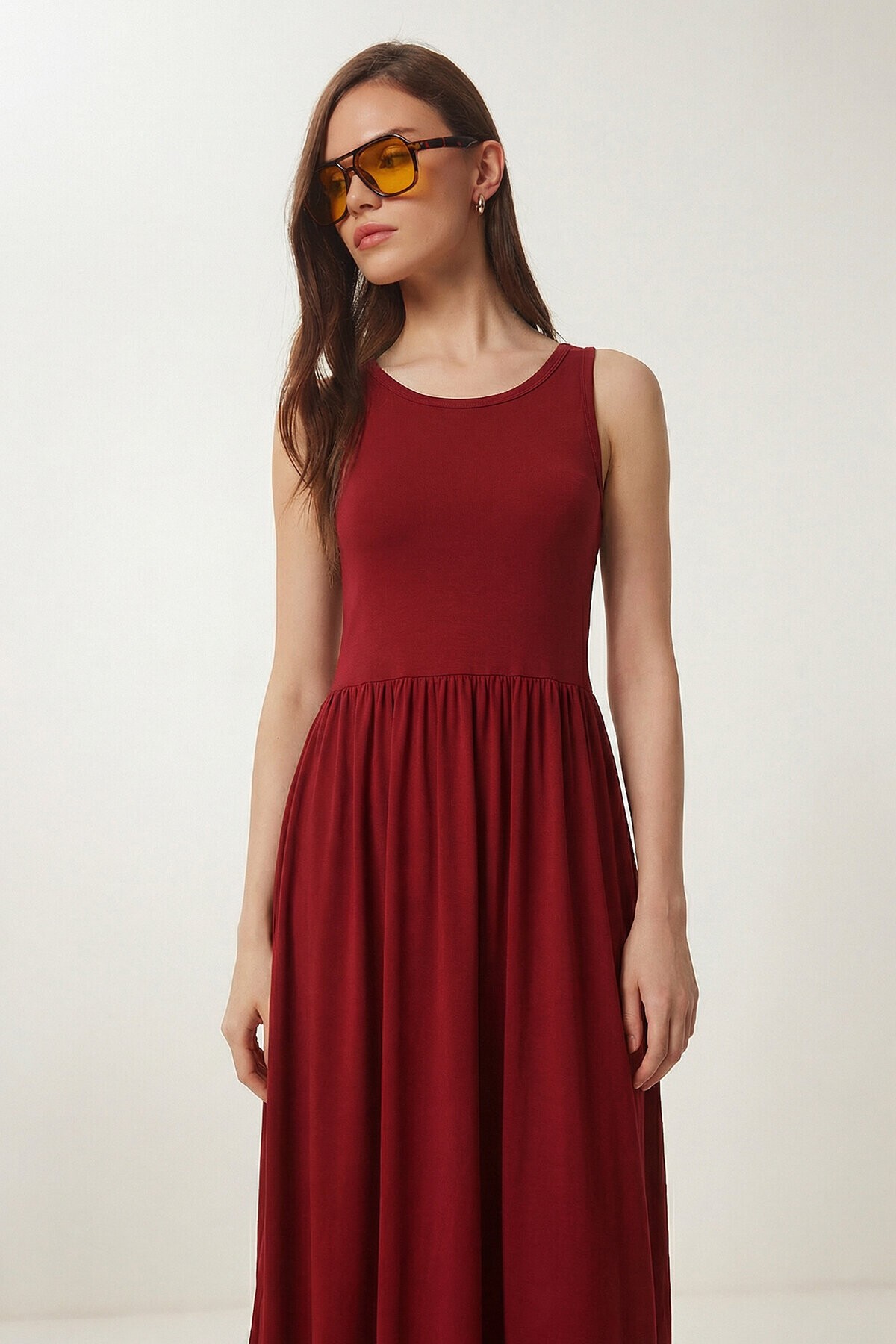 Halter Yaka Basic Yazlık Örme Elbise BORDO LCR0053