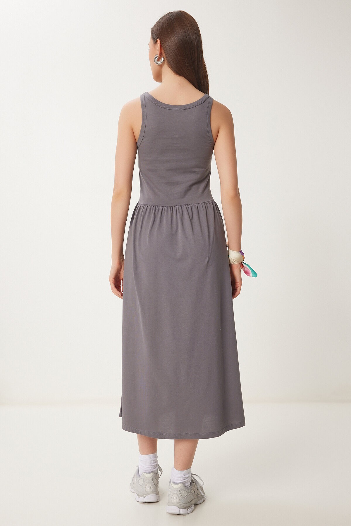 Halter Yaka Basic Yazlık Örme Elbise GRİ LCR0053
