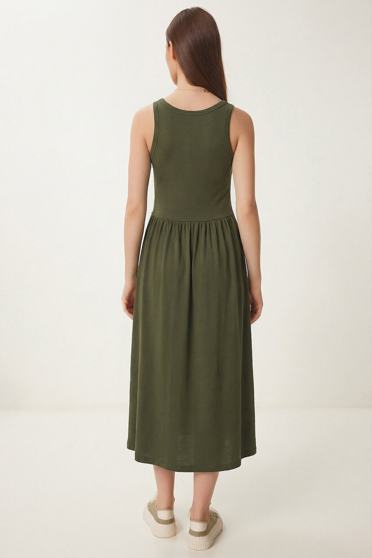 Halter Yaka Basic Yazlık Örme Elbise KOYU HAKİ LCR0053