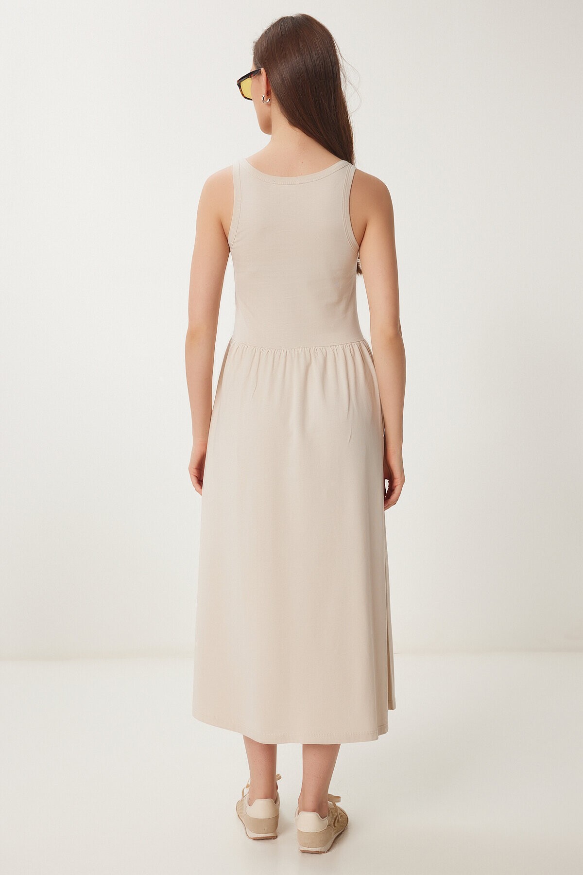Halter Yaka Basic Yazlık Örme Elbise KREM LCR0053