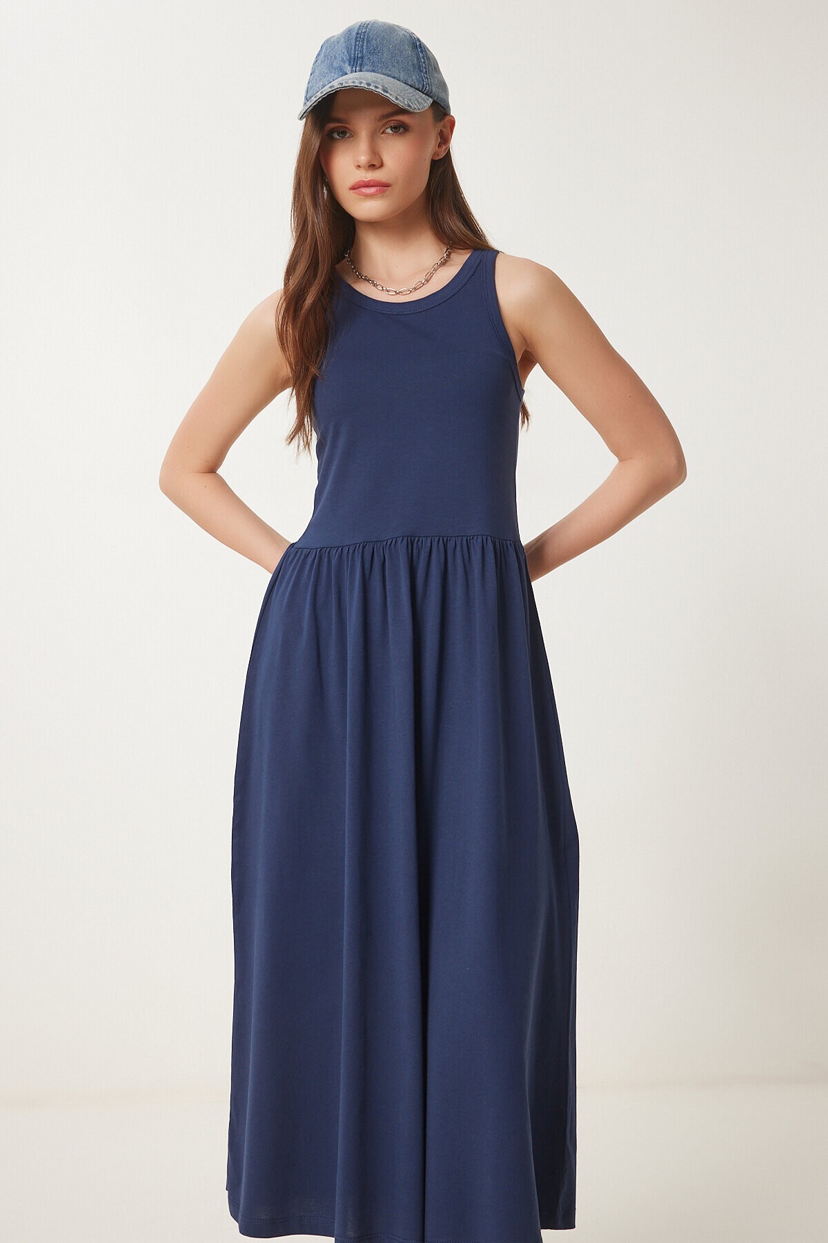 Halter Yaka Basic Yazlık Örme Elbise LACİVERT LCR0053