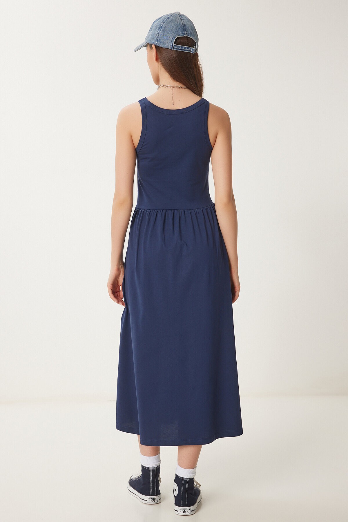 Halter Yaka Basic Yazlık Örme Elbise LACİVERT LCR0053