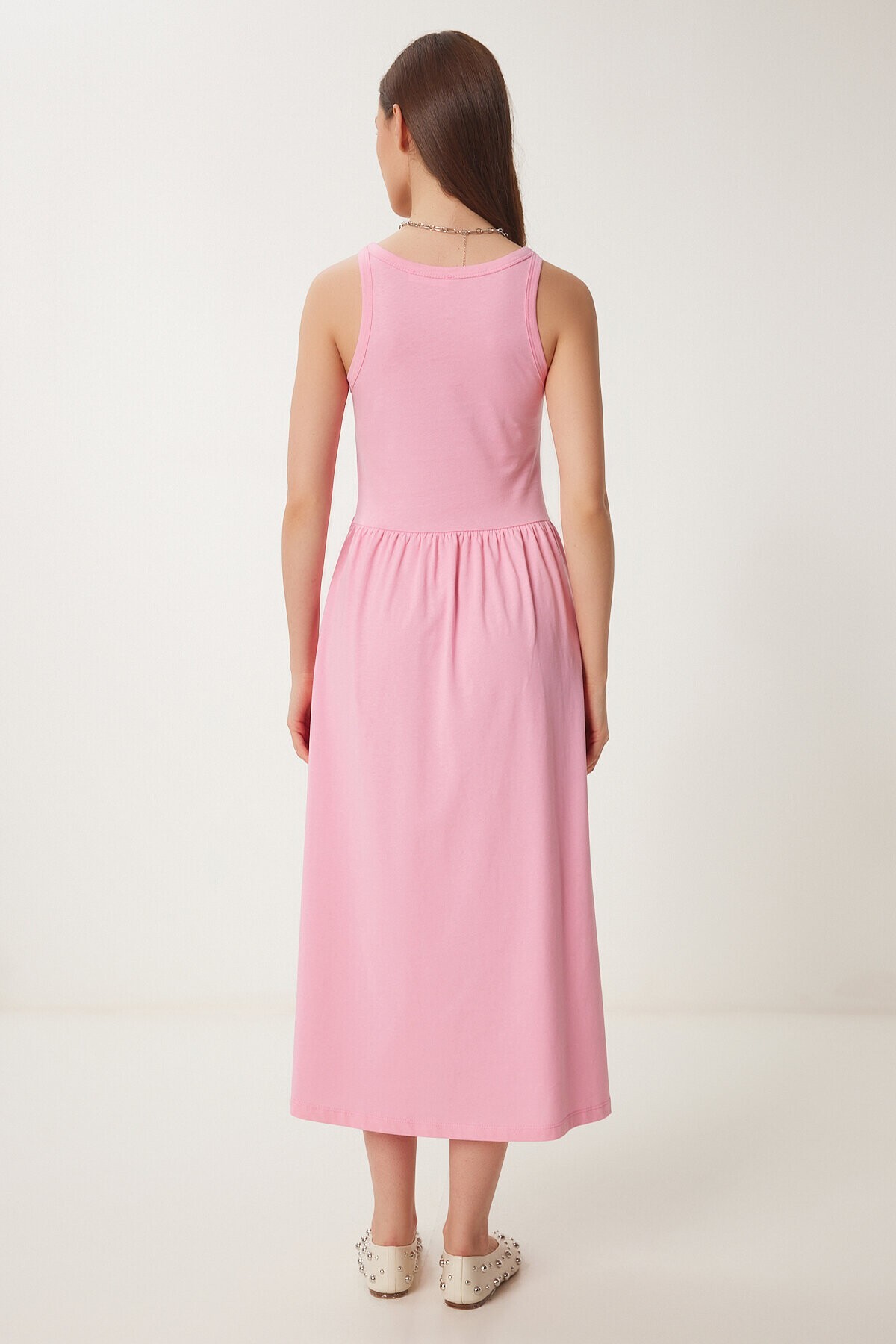 Halter Yaka Basic Yazlık Örme Elbise PEMBE LCR0053