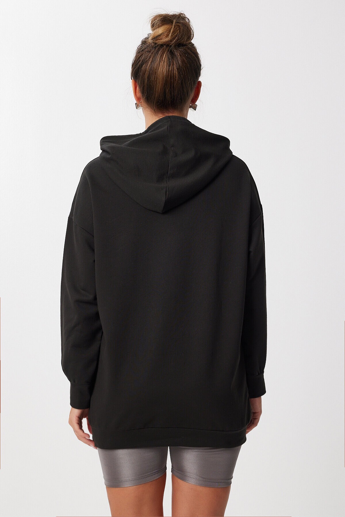Kapüşonlu Oversize Mevsimlik Örme Sweatshirt SİYAH LEN0029