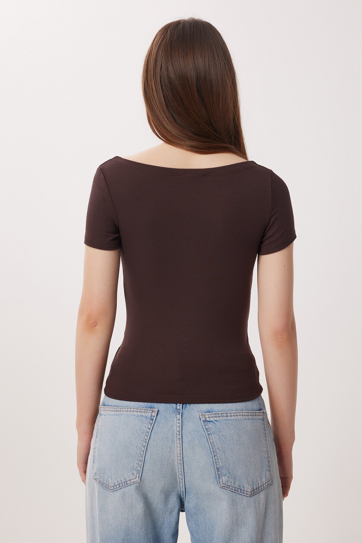 Kayık Yaka Basic Örme Bluz KAHVERENGİ LDZ0065