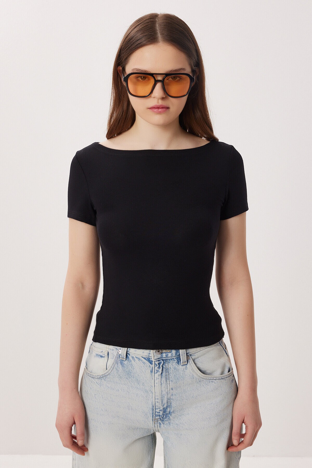 Kayık Yaka Basic Örme Bluz SİYAH LDZ0065