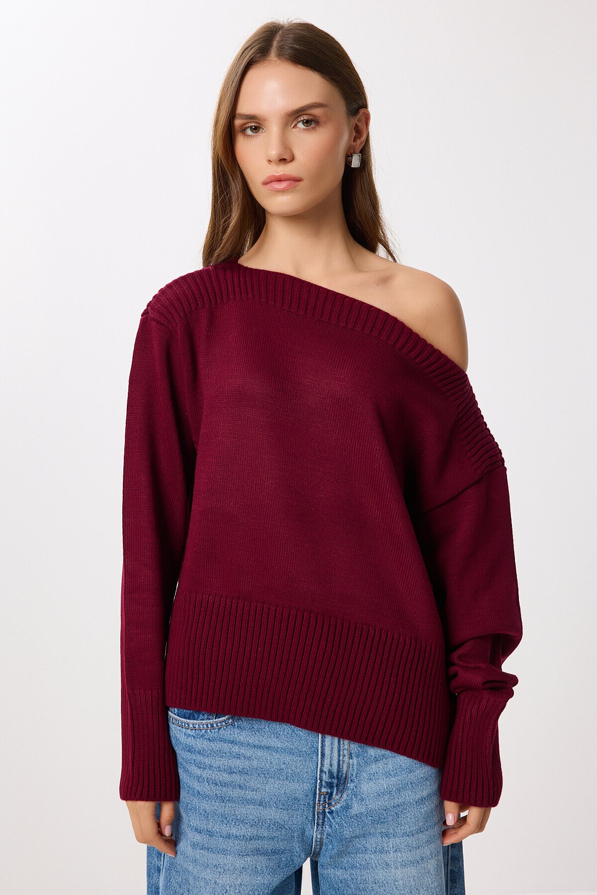 Kayık Yaka Triko Kazak BORDO LDP0080