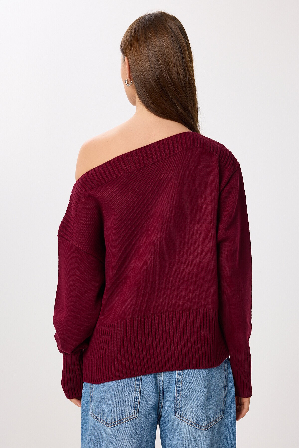 Kayık Yaka Triko Kazak BORDO LDP0080