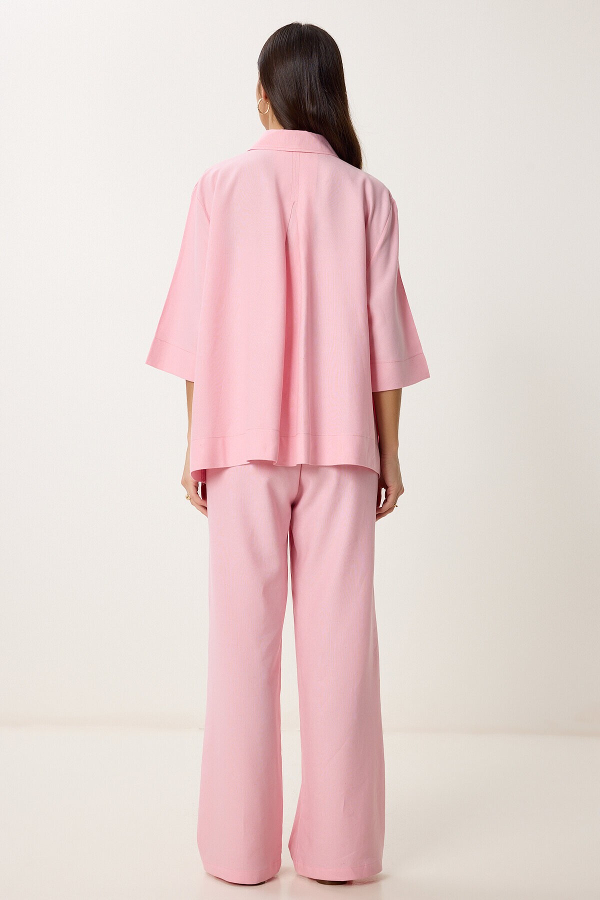 Keten Gömlek Pantolon Takım PEMBE LDP0058