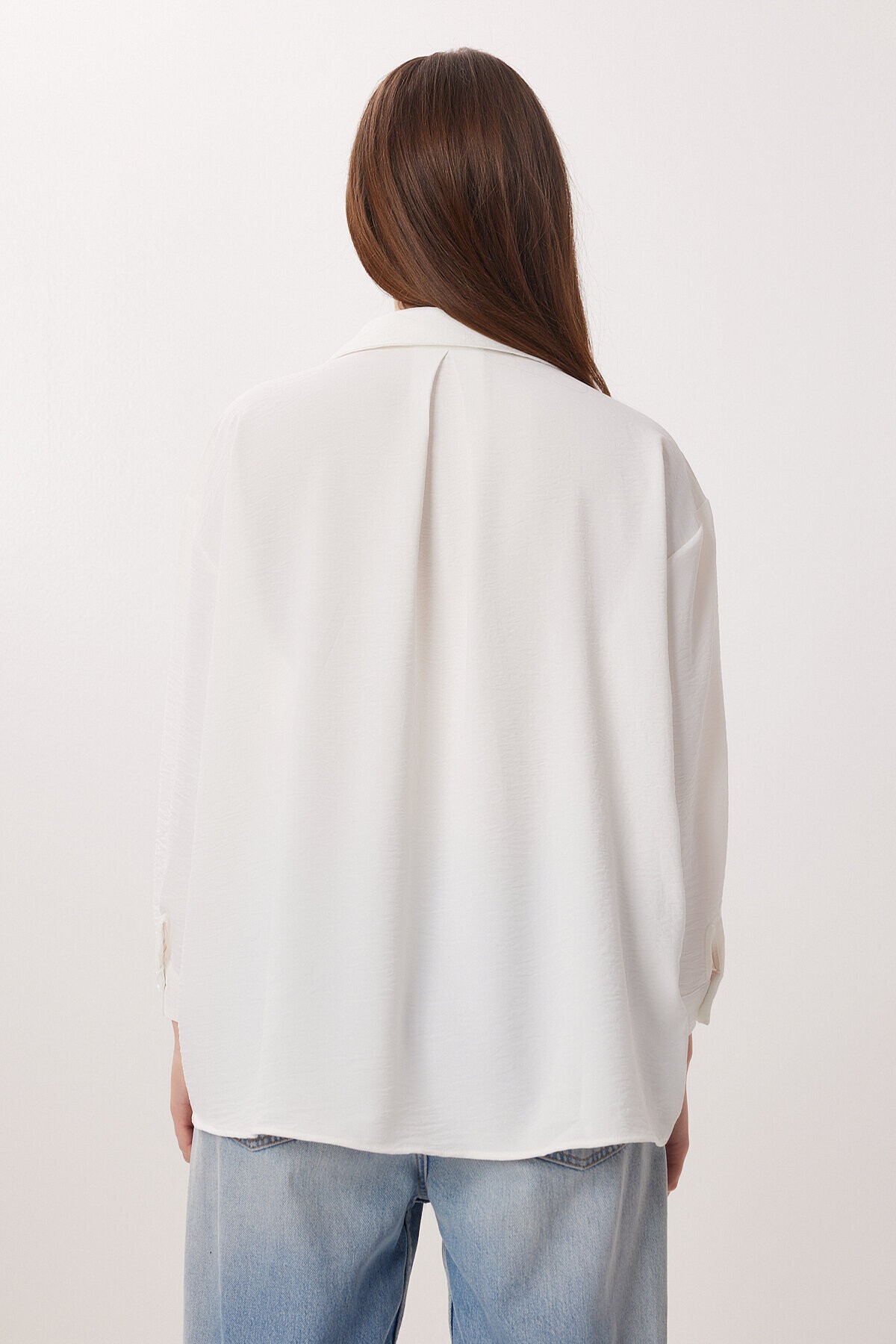 Oversize Cepli Dokuma Gömlek EKRU LDZ0063