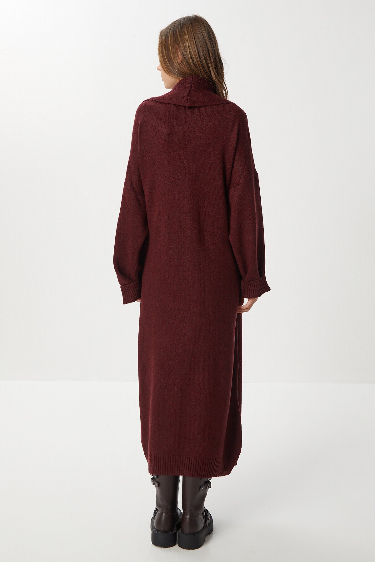 Oversize Uzun Triko Hırka BORDO LDD0129
