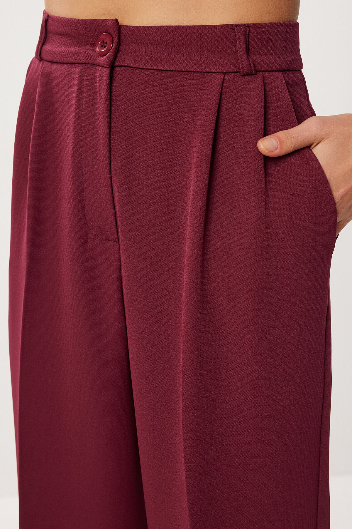 Pileli Dokuma Palazzo Pantolon BORDO LDW0010
