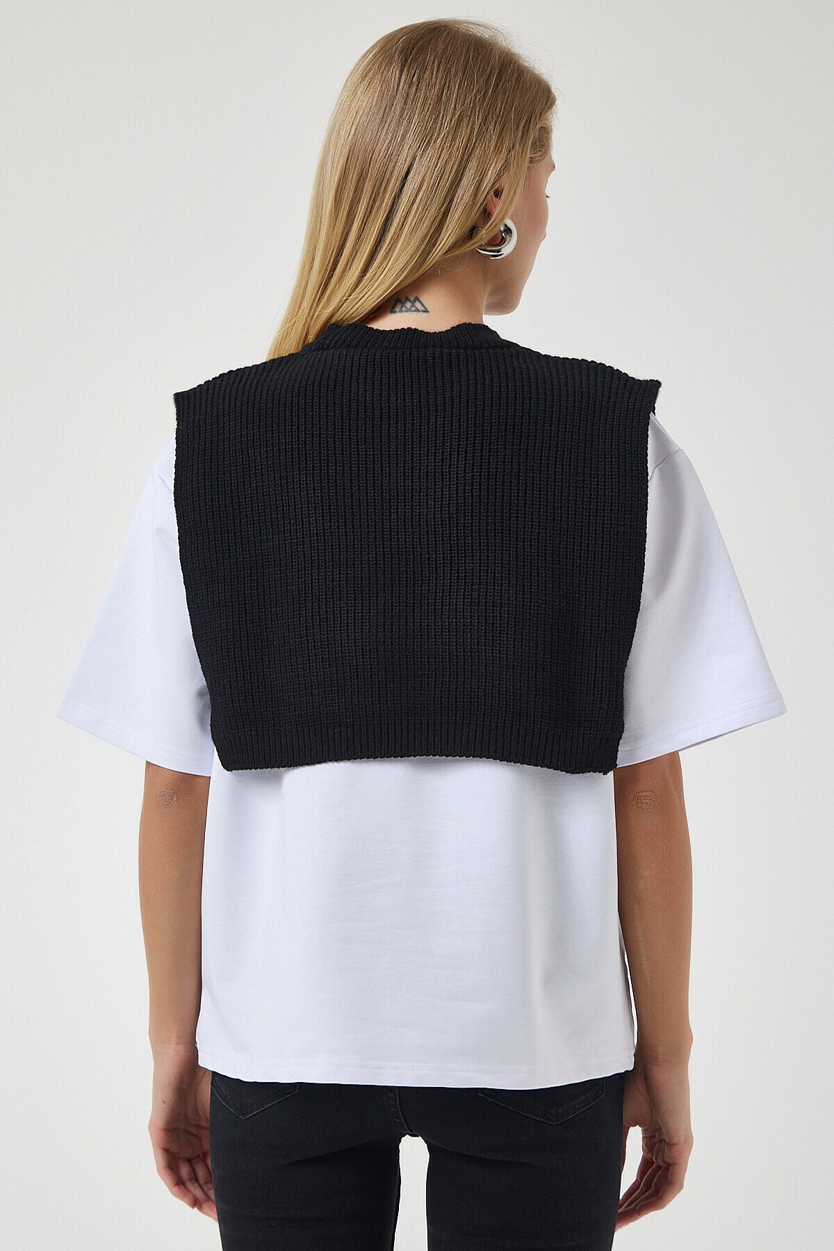 Süveterli Örme T-shirt SİYAH LDP0072