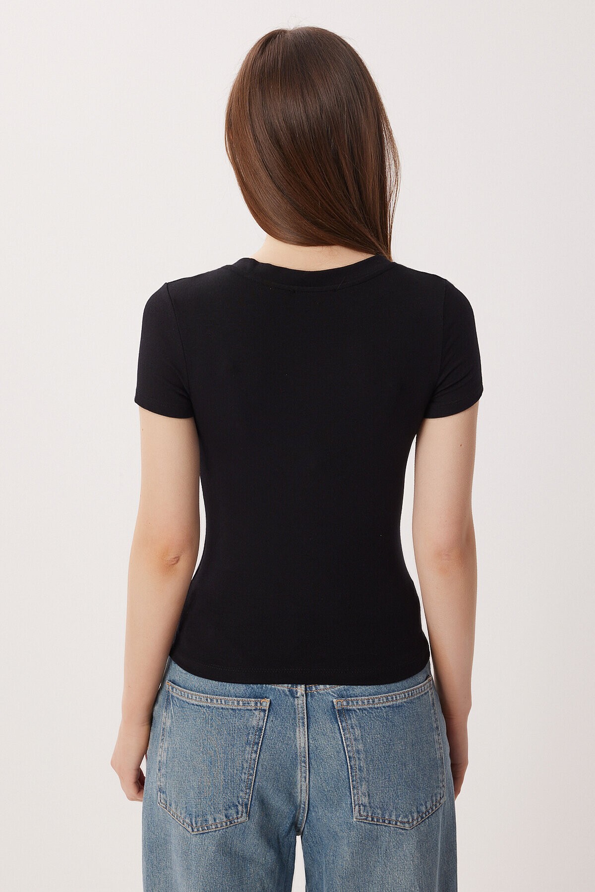 V Yaka Basic Örme T-shirt SİYAH LDZ0069