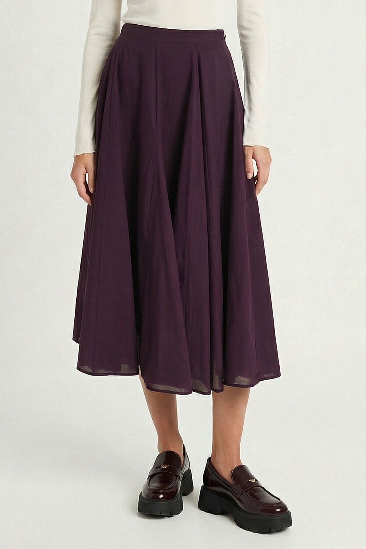 Yazlık Kloş Midi Dokuma Etek MÜRDÜM LCR0110