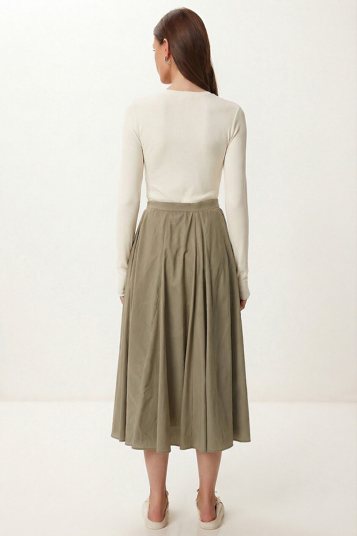Yazlık Kloş Midi Dokuma Etek ZEYTİN YEŞİLİ LCR0110
