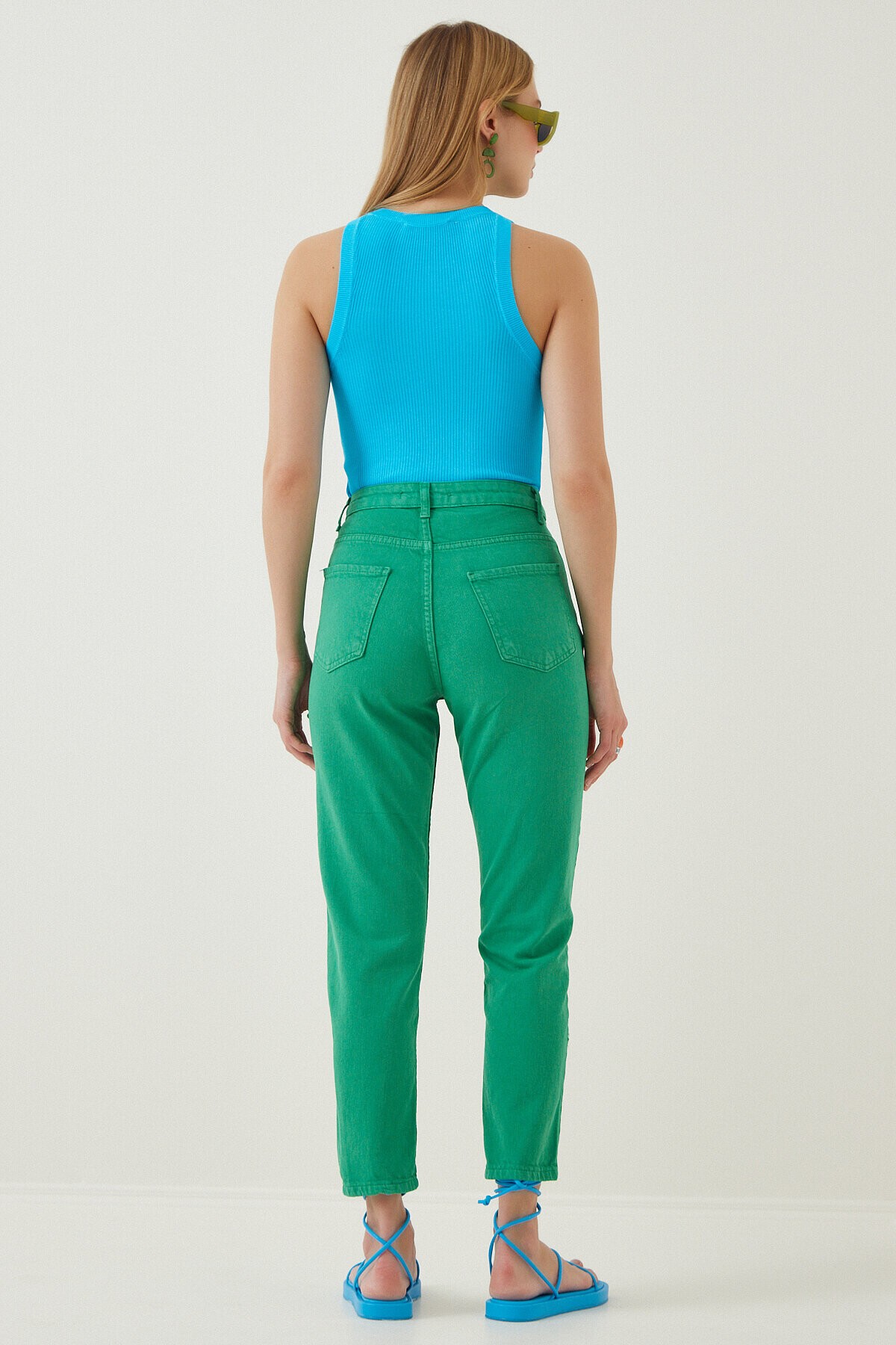 Yüksek Bel Mom Jeans CANLI YEŞİL LBP0009