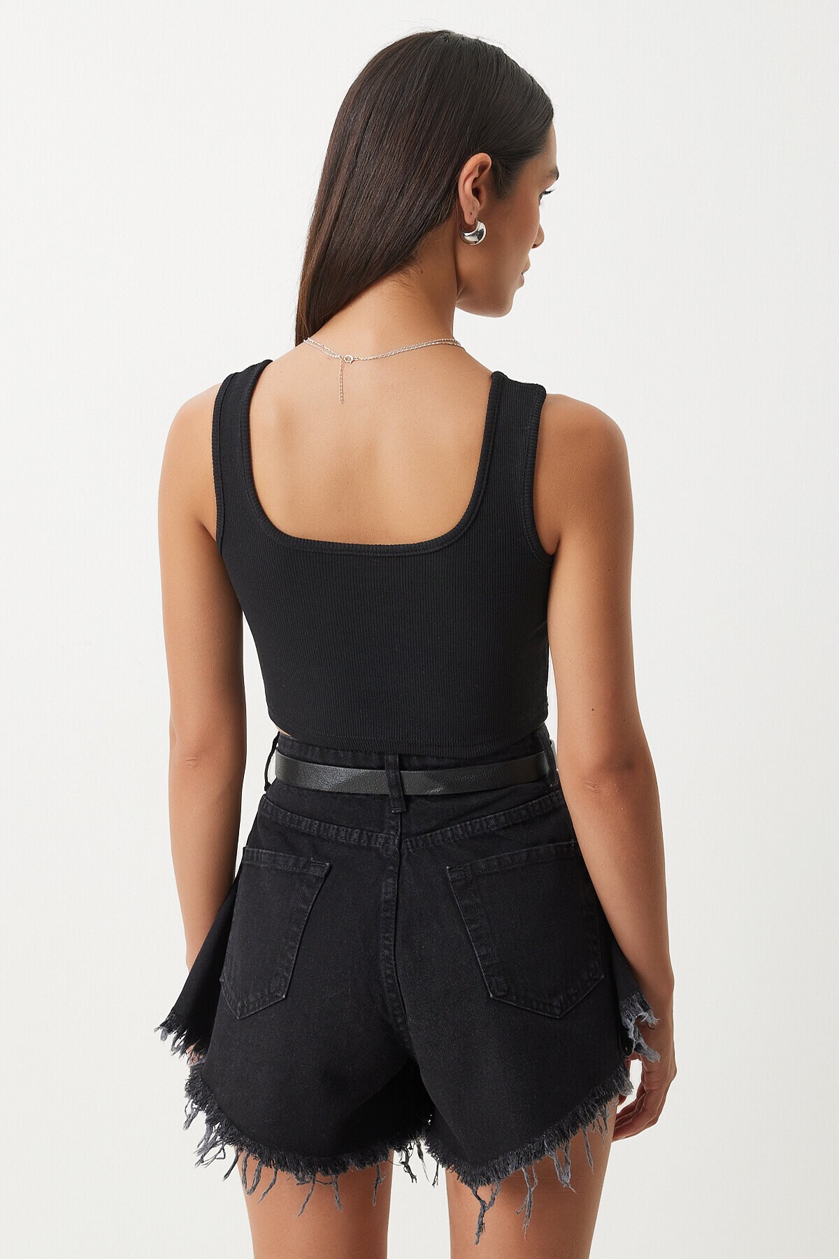 Askılı Crop 2li Paket Örme Bluz SİYAH BEYAZ LGT0003