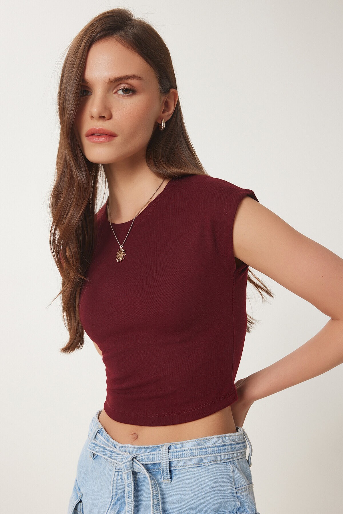 Basic Crop Örme Bluz BORDO LFW0005