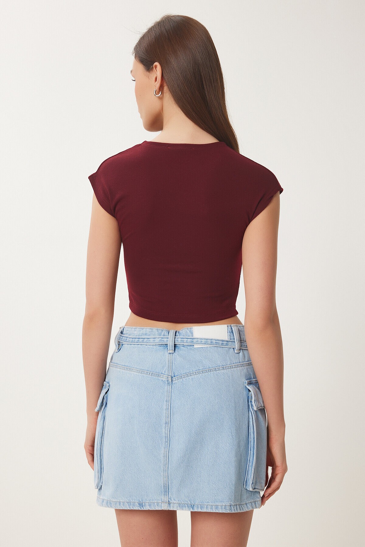 Basic Crop Örme Bluz BORDO LFW0005