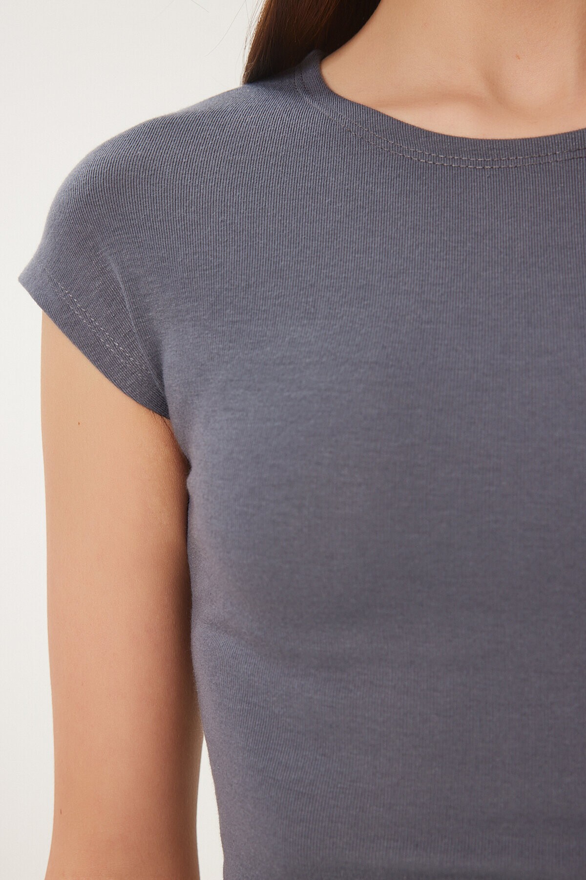 Basic Crop Örme Bluz FÜME LFW0005