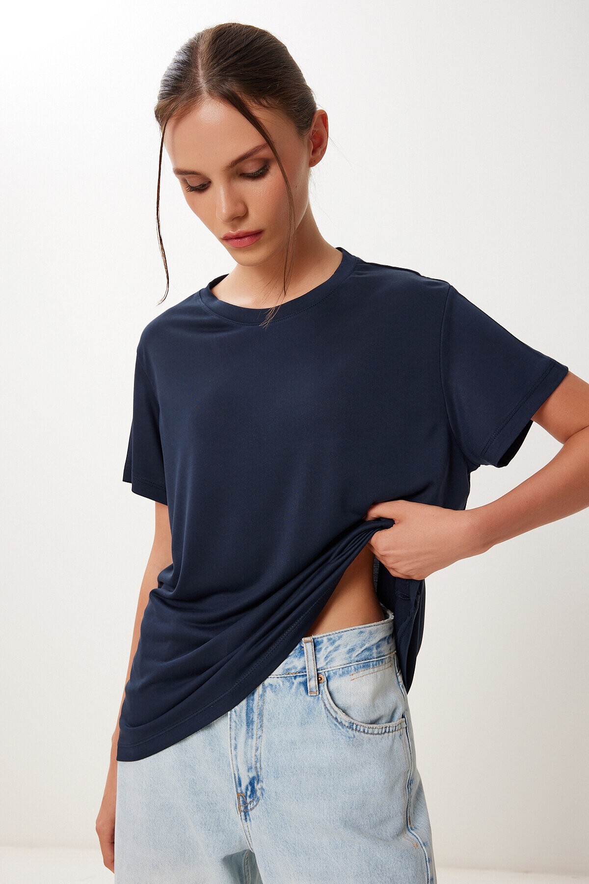 Basic Modal Örme T-shirt LACİVERT LFN0101