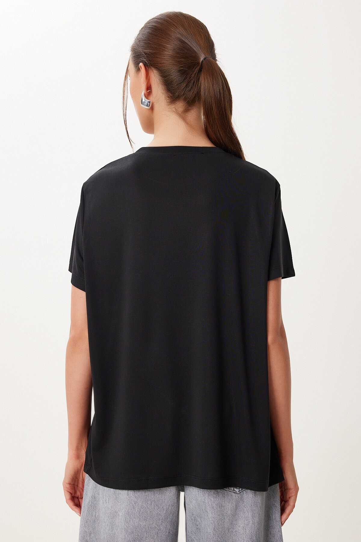 Basic Modal Örme T-shirt SİYAH LFN0101