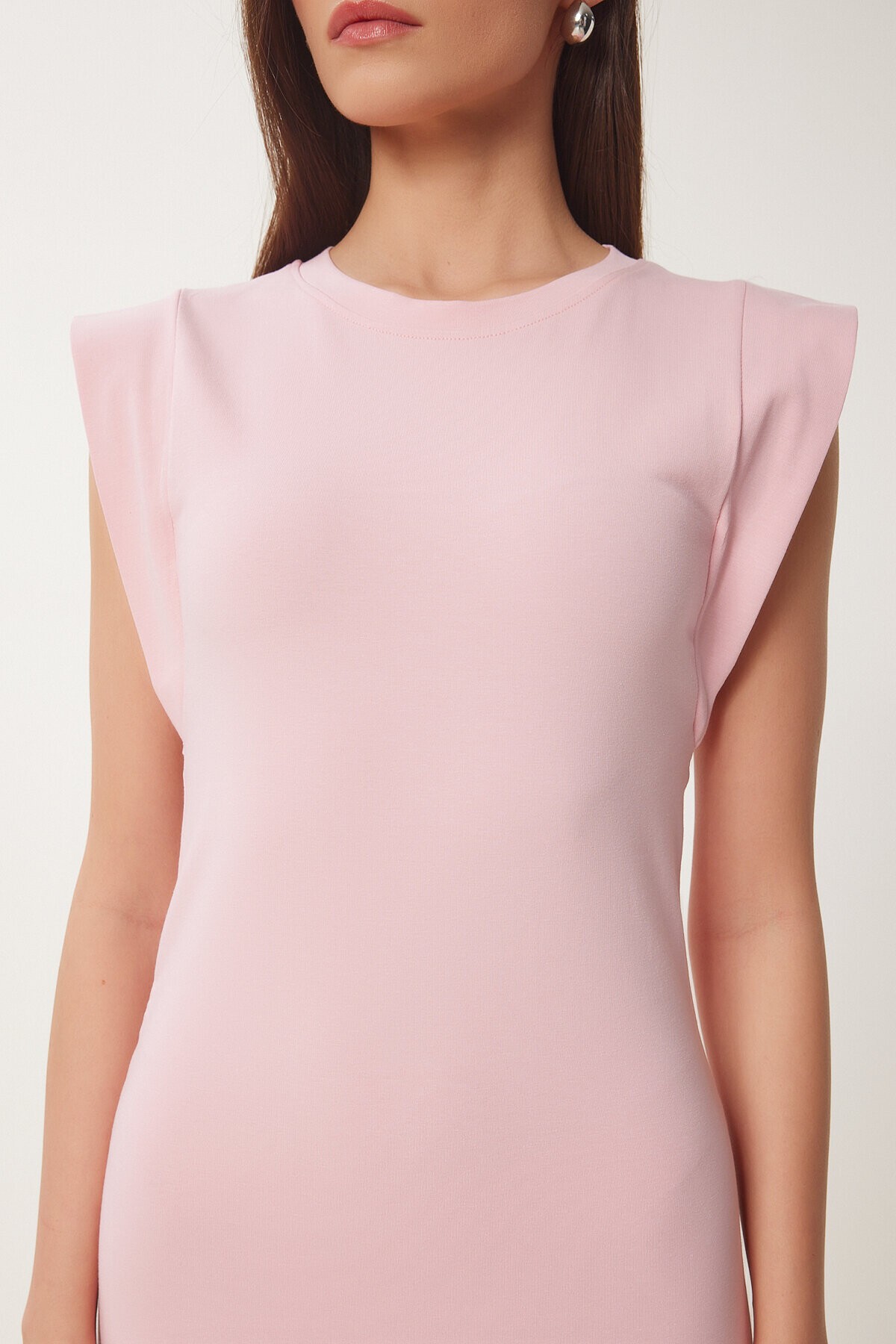 Basic Yazlık Midi Örme Elbise PEMBE LFW0004