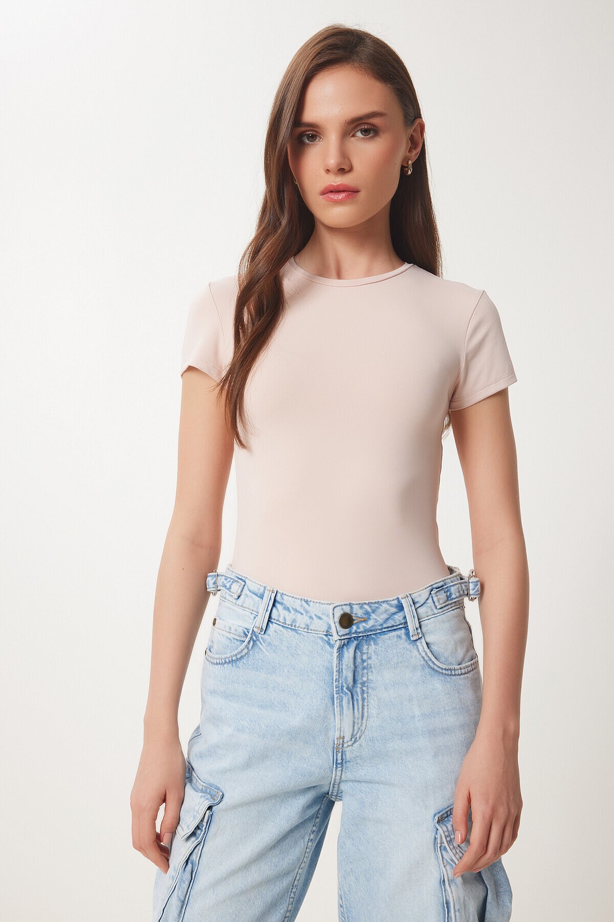 Bedene Oturan Sandy Örme T-shirt AÇIK PEMBE LJF0002