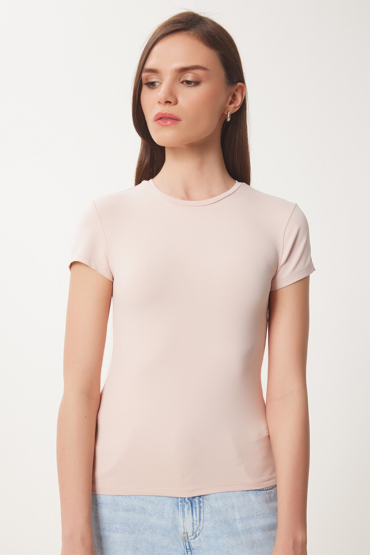 Bedene Oturan Sandy Örme T-shirt AÇIK PEMBE LJF0002
