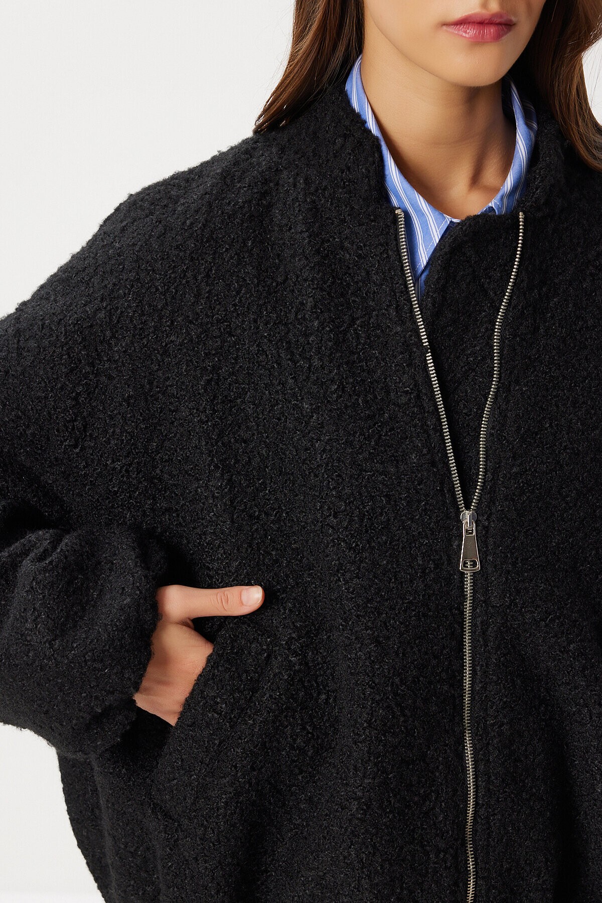 Buklet Oversize Bomber Ceket SİYAH LFG0165