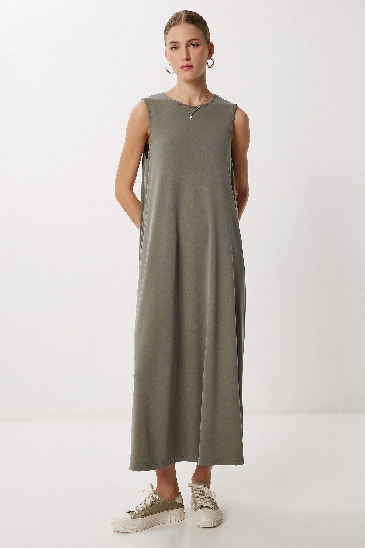 Cepli Yazlık Modal Elbise HAKİ LDZ0047