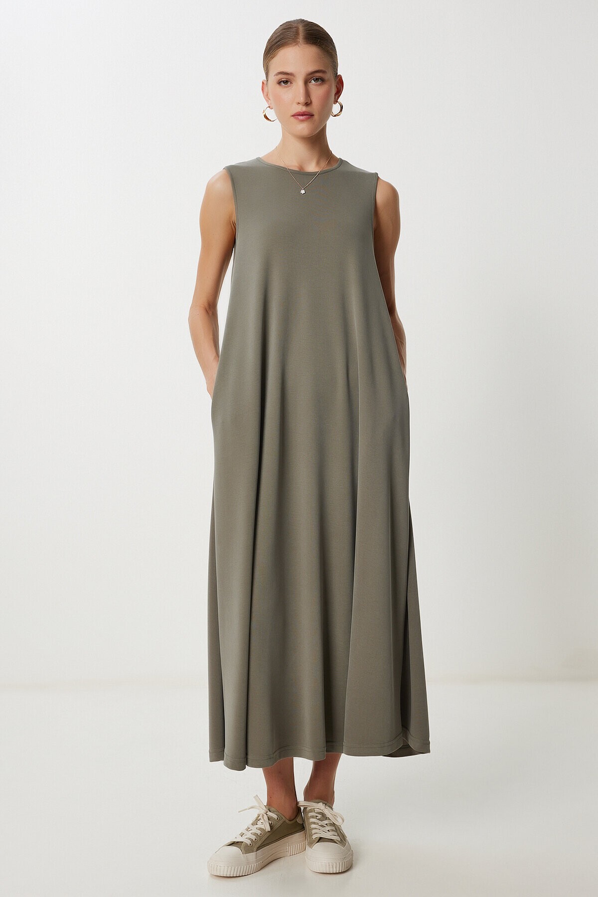 Cepli Yazlık Modal Elbise HAKİ LDZ0047
