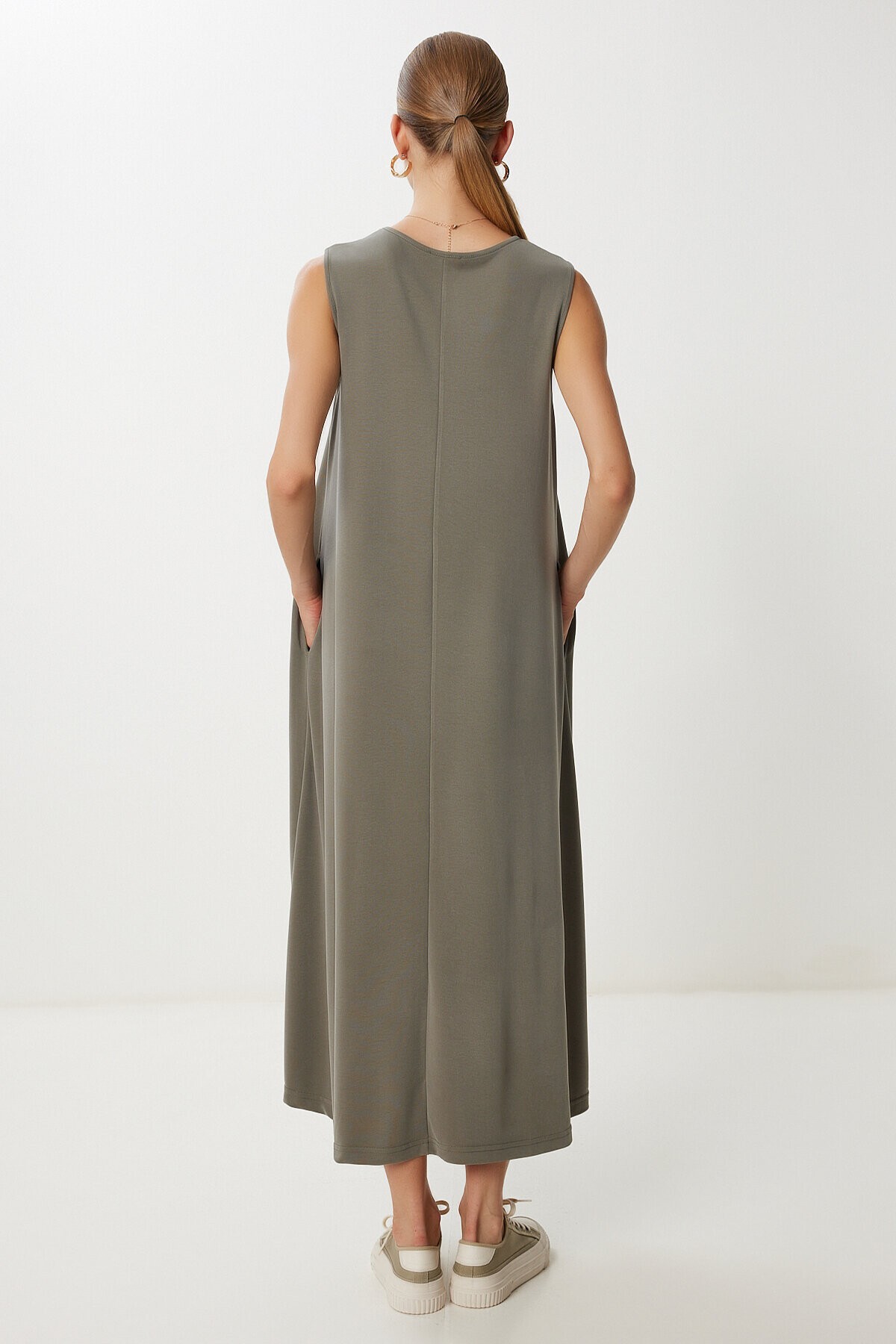 Cepli Yazlık Modal Elbise HAKİ LDZ0047